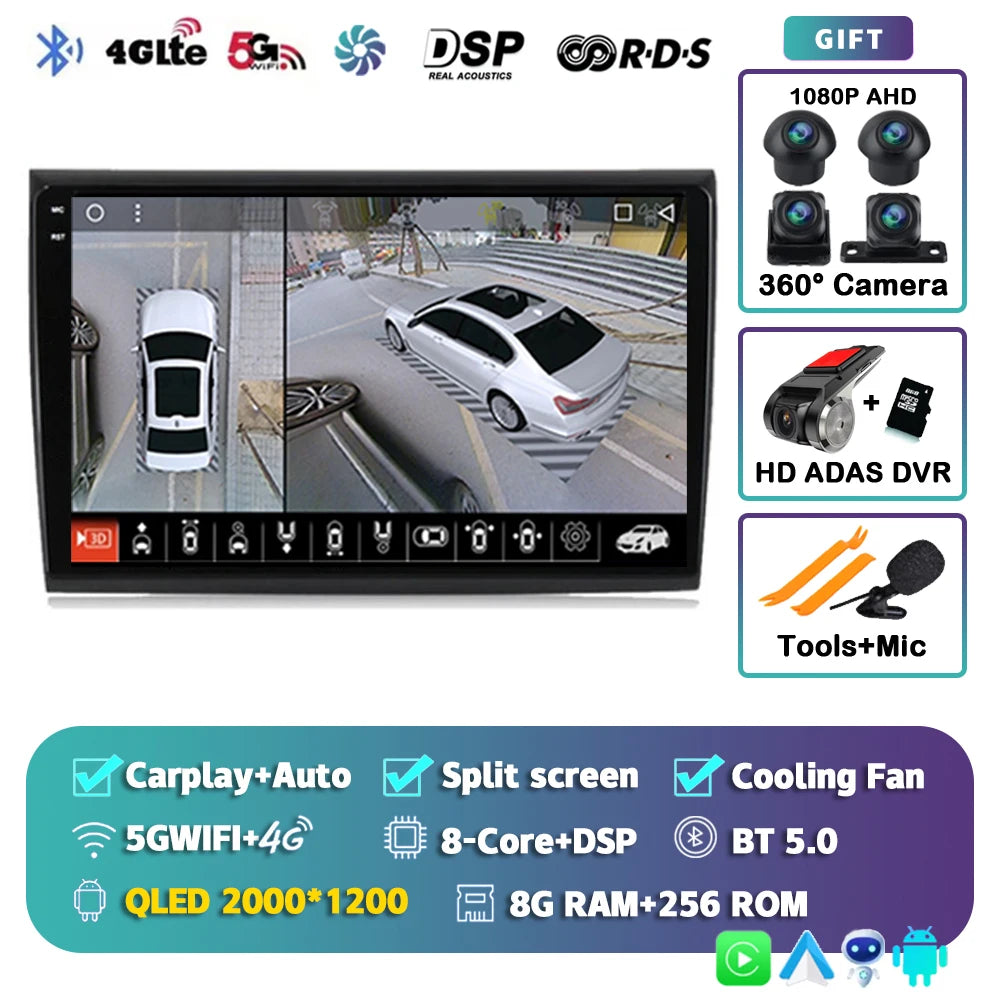Car Stereo with Apple CarPlay & Android Auto, Compatible with Fiat Bravo 198 II (2007-2014)
