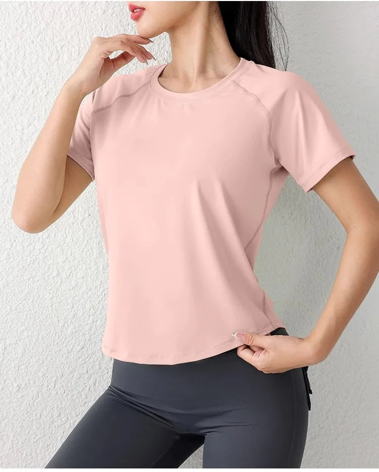 Women's Sport Short Sleeve T-Shirt Summer New Loose Quick Dry Breathable Mesh Yoga Fitness Top OutdoorWear ﻿