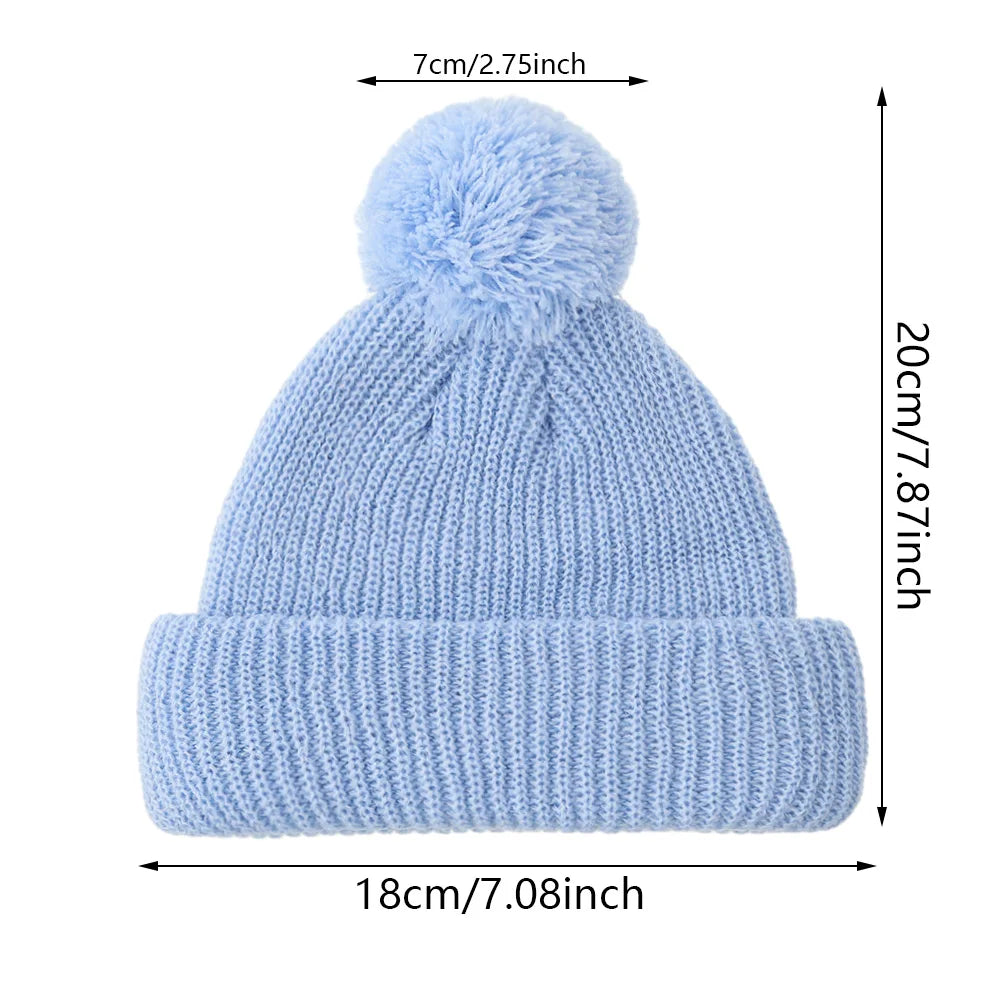 Infant Pom Pom Knit Beanie - Folded Cuff Baby Hat 0-12 Months - photo 3