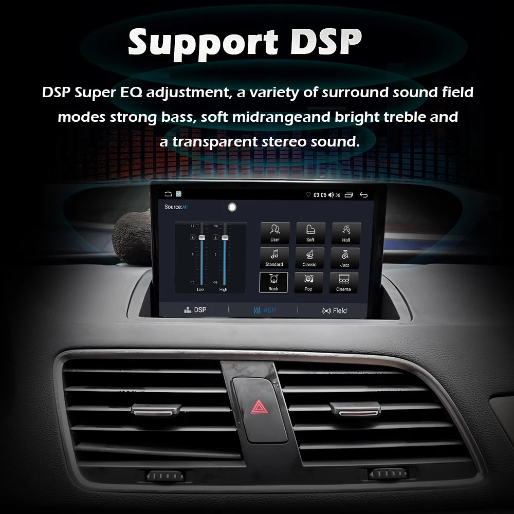 Wireless CarPlay Android 16 For Audi Q3 2011 - 2018 Car Multimedia Radio Navigation GPS WIFI Wired Auto DSP 8 inch Touch Screen