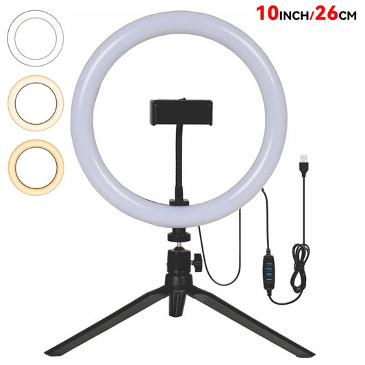 10 Inch 26cm Ring Light Selfie Ring Light with Mini Desk Tripod Stand Phone Holders LED RingLight for Photography YouTube TikTok