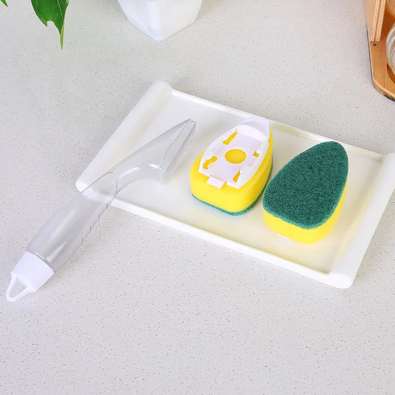Sponge Pot Brush – Powerful Stain Removal, Automatic Liquid Dispensing, Handle, Oil-Resistant