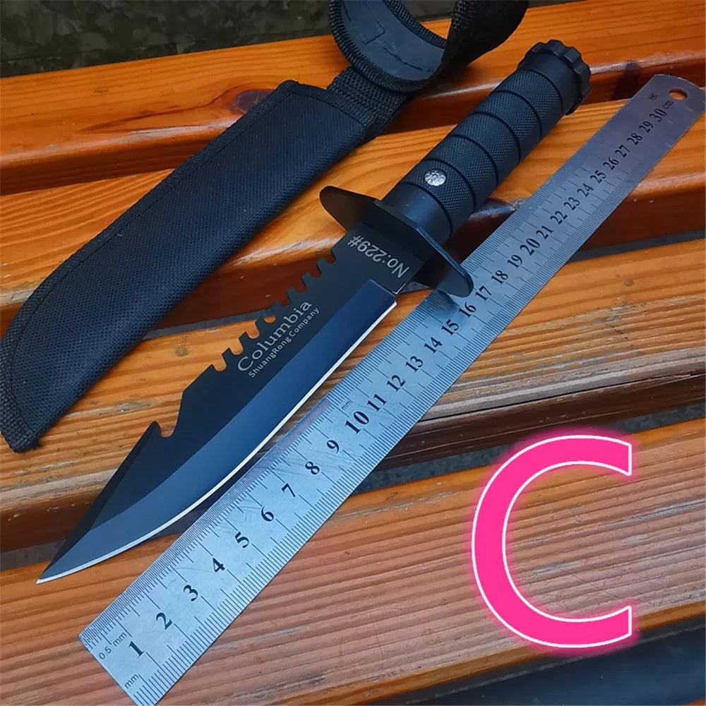 Fixed Blade Knives 420HC Stainless Steel Outdoor Survival Camping Knife with ABS Handle Nylon Sheath
