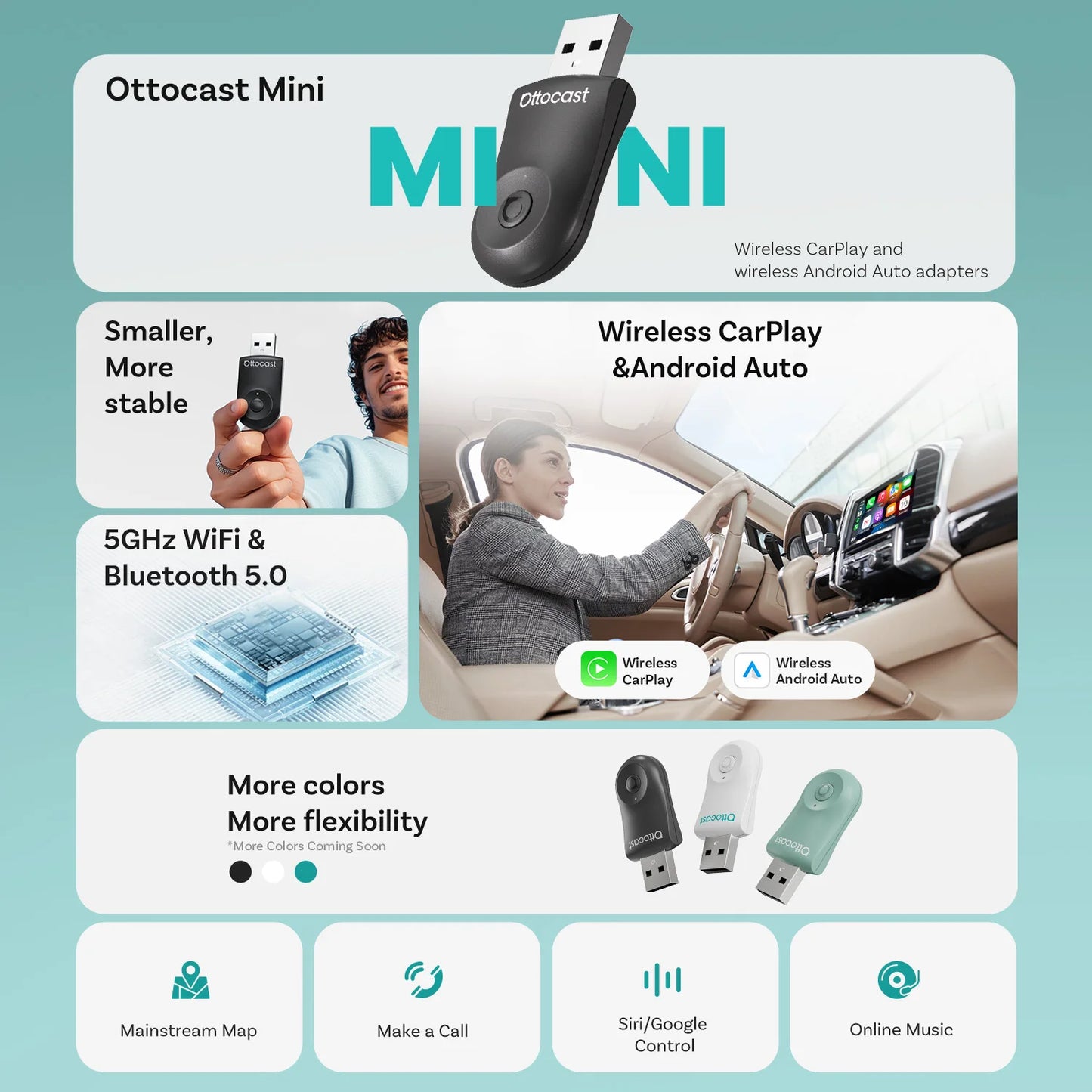 Mini 2-in-1 Wireless CarPlay & Android Auto Adapter (One-Key Disconnect)