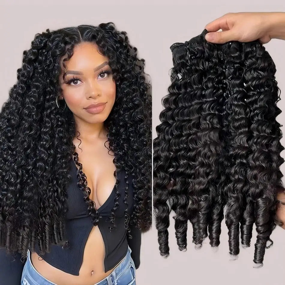 Burmese Curly Human Hair Bundles — 12A Remy Water Wave Weave (12"–40")