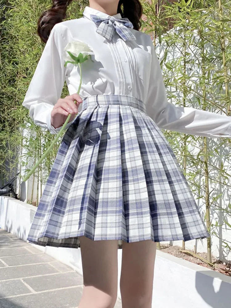 ZOKI Plaid Pleated Mini Skirt – Bow Knot High Waist Preppy Style | Harajuku Aesthetic Women's A-Line Dance Skirt | S-XXL