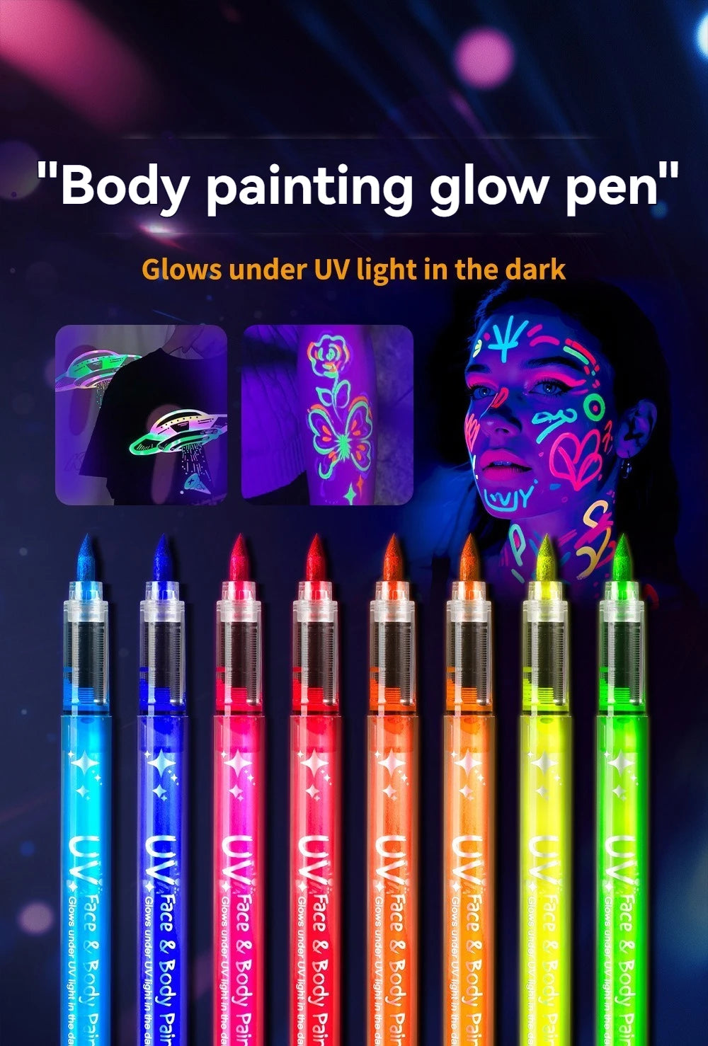 8 Colors/set Neon UV Fluorescent Acrylic Paint Pens, Paint Markers, Glow in The Dark Bright DIY Luminous Marker Pen Art Supplies