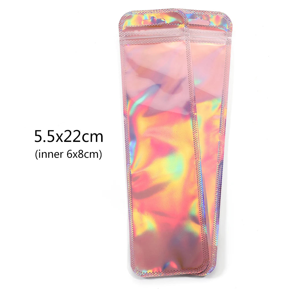 50pcs/lot Pink Laser Ziplock Bags Reusable Plastic Transparent Bags for Jewelry Packaging Cosmetic Retail Display Bags