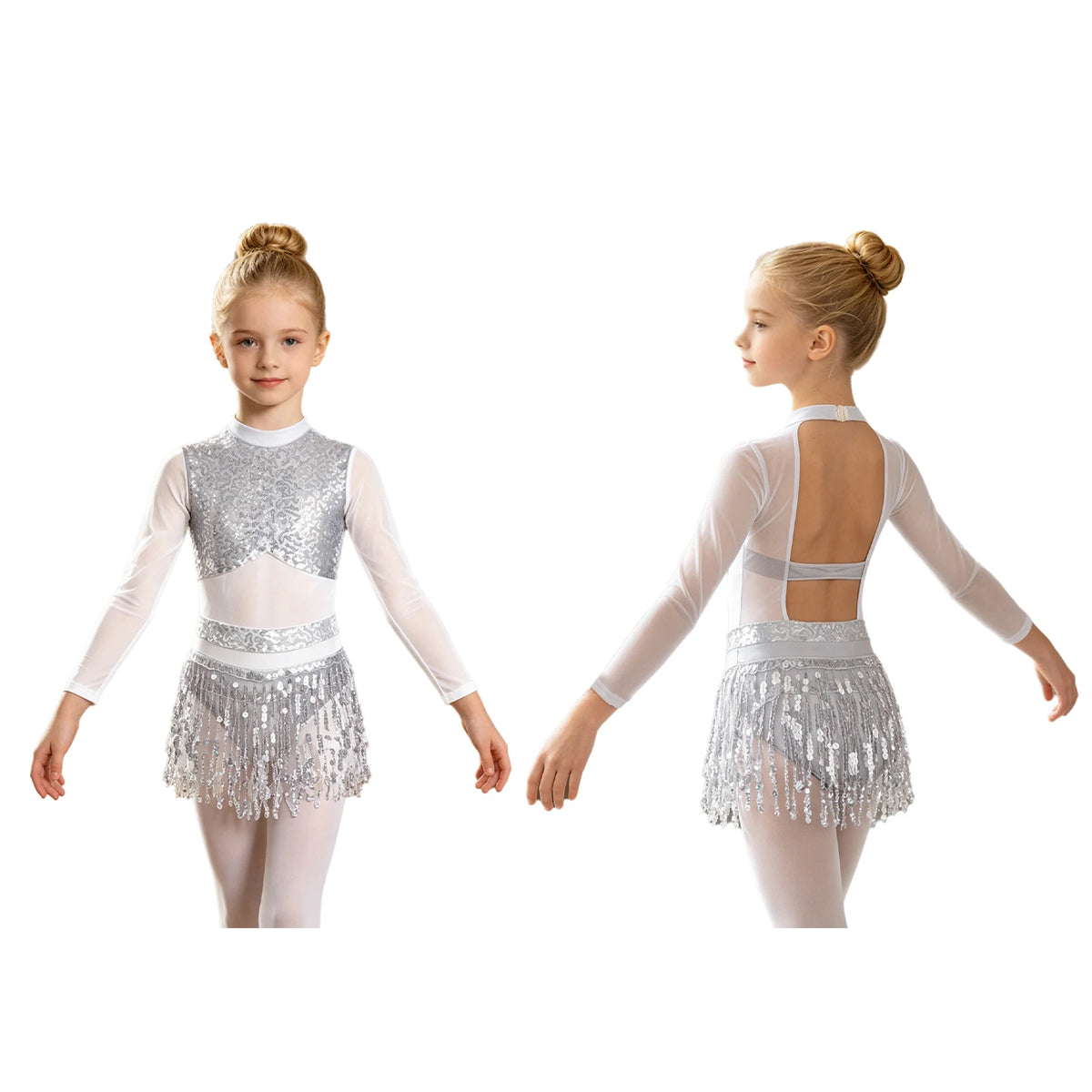 Girls sequin tassel jazz ballet dance dress