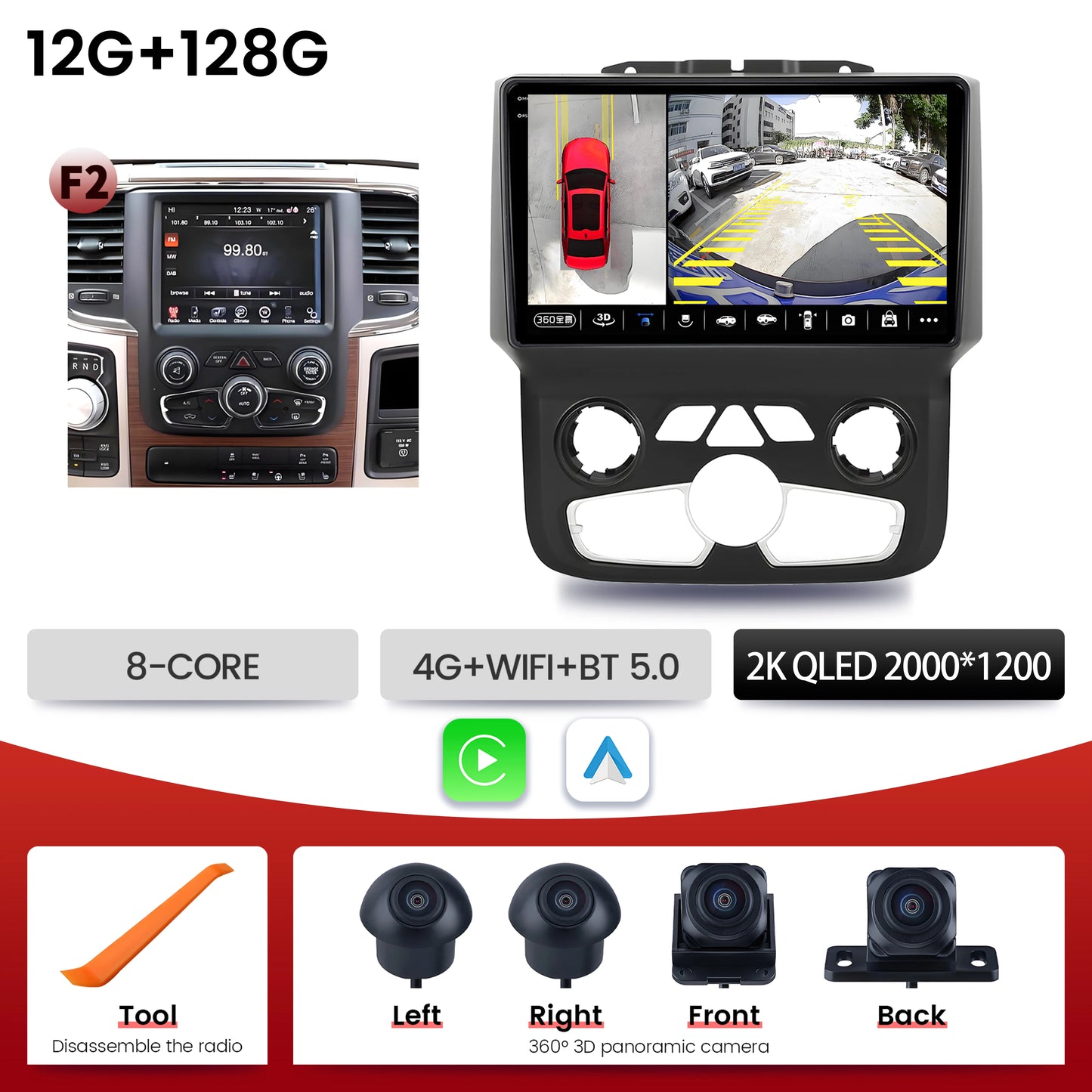 9"  Car Radio For Dodge RAM 1500 2500 2013-2019 Android 16 Wireless BT Carplay Multimedia Navigation Touch 2K QLED Screen