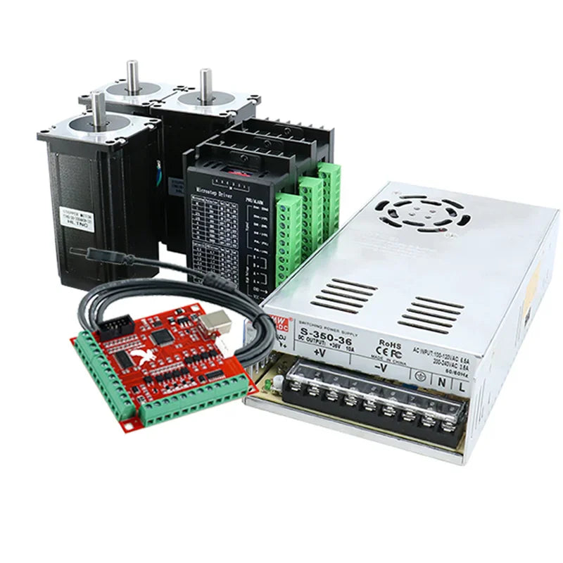 HLTNC 3 4 Axis Kit CNC Nema 23 2.2N 82mm Stepper Motor Driver TB6600 DM542 DM556 USB LPT mach3 Controller + 350W 36V power PSU