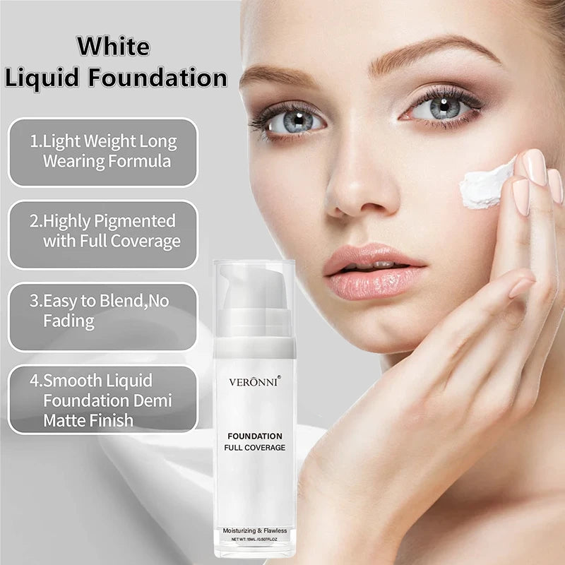 White Liquid Foundation Blending Pure-15ml Silky Creamy Matte Long-Wearing Transfer-Resistant for Stage Cosplay Halloween Makeup