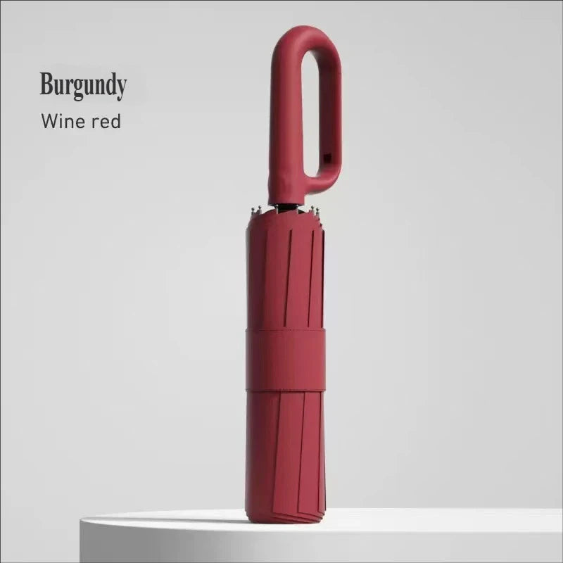 Large Automatic Ring Buckle Folding Umbrella • Business Custom • Black Glue • Windproof • Sun & Rain Dual-Use