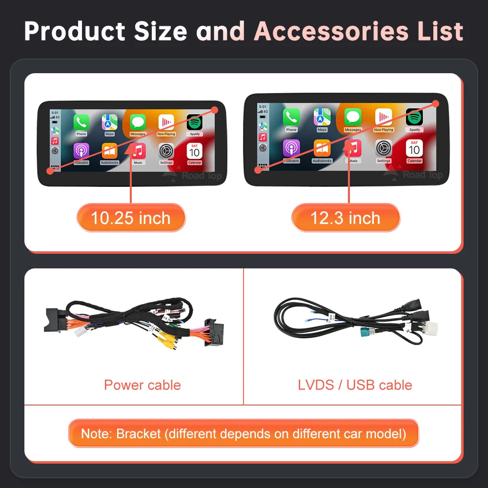 RoadTop Wireless CarPlay Android Auto Car Multimedia Display For Mercedes-Benz CLA GLA A Class W176 2026-2026 NTG5.0 TouchScreen