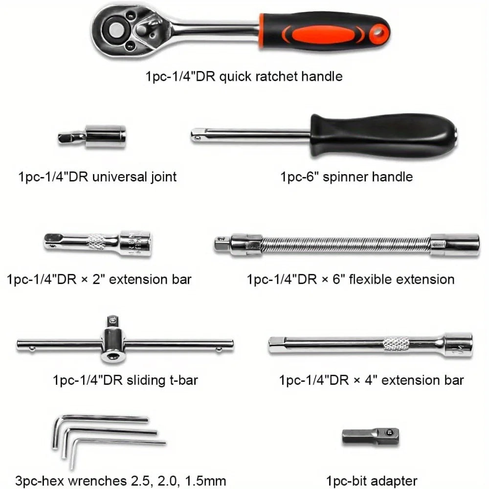 2026 New 46-piece Auto Repair Combination Ratchet Wrench Auto Maintenance Vehicle-mounted Socket Repair Set Tool Box