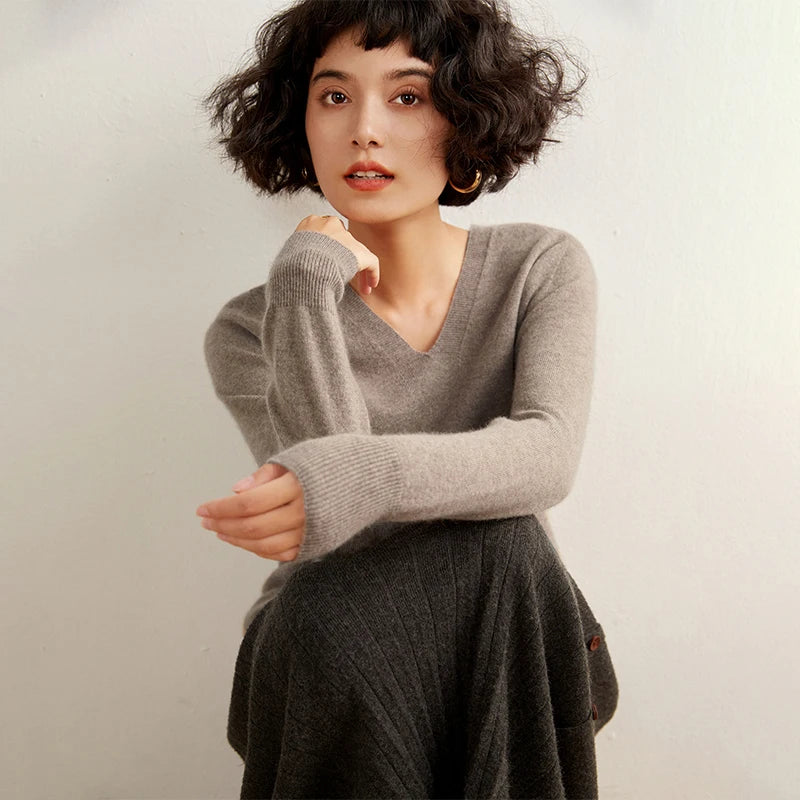 Women's Cashmere V-Neck Sweater, Knit Pullover