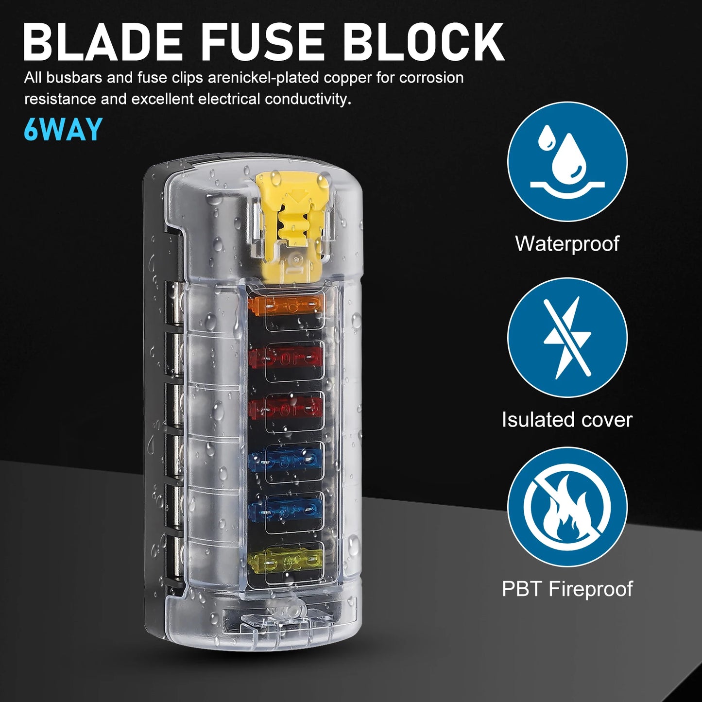 6/12 Way Car Boat Blade Fuse Box Block Holder LED Indicator 12V 32V Auto Marine Waterproof Power Distribution Panel Board