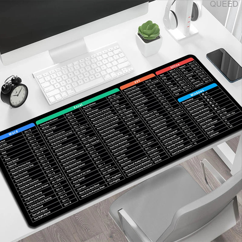 Windows and Excel keyboard shortcuts mouse pad, 900X400 large Table mausepad with seamed anti-slip base Office computer desk mat