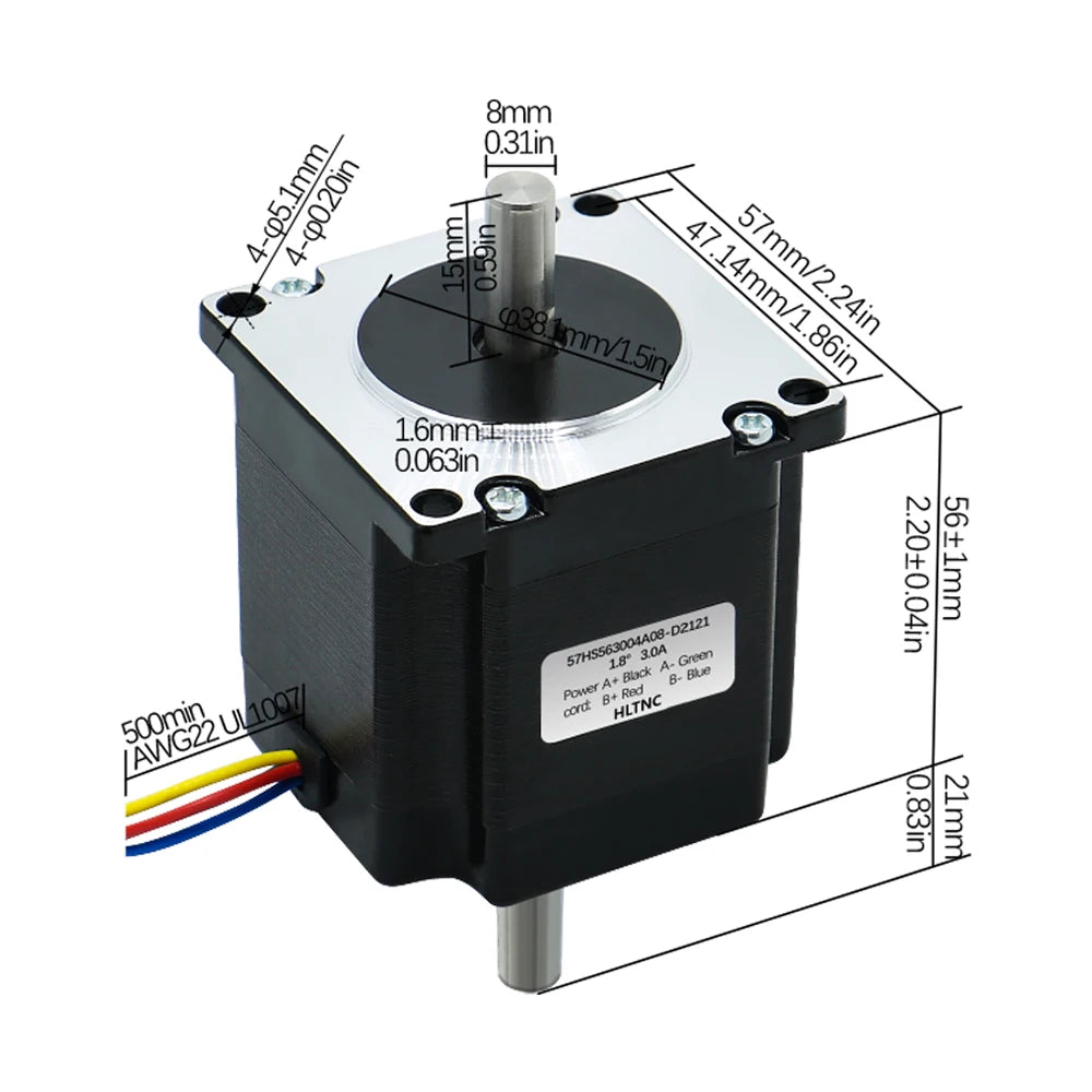 Nema 23  Stepper Motor 1.2N.m 57HS56mm 171ozin Dual Axle 6.35/8mm Single Axle 6.35mm/8mm Current 3.0A For CNC Router 3D Printer