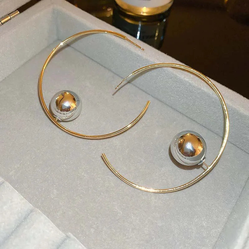 Big Circle Hoop Earrings — Gold Tone C-Shaped Statement Hoops