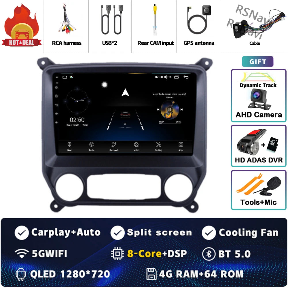 Android 16 Carplay Auto Car Radio Multimedia For Chevrolet Silverado 3 GMTK2 2014 2015 2016 2017 2018 GPS BT 4G Stereo Head Unit
