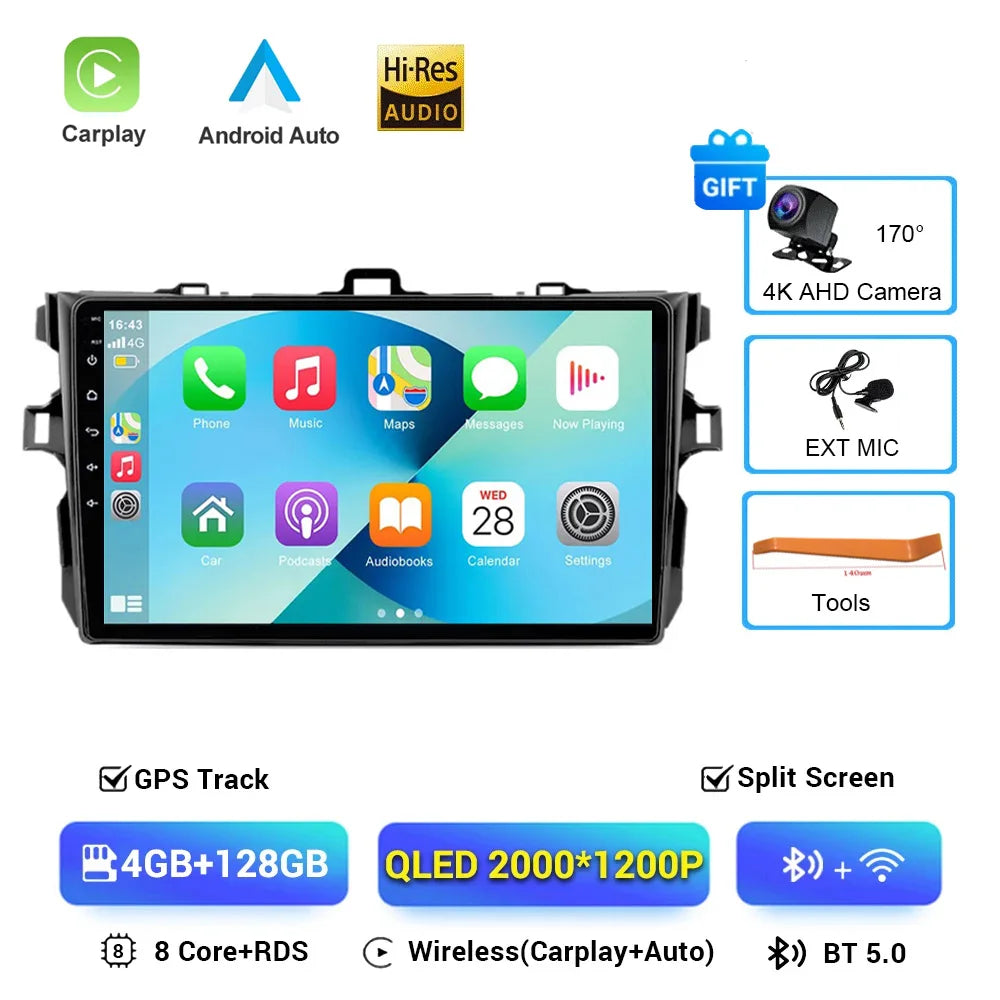 Android 16 Car Radio 4G+WIFI for Toyota Corolla E140/150 2007 2008 2009 2010 2011 2012 2013 Multimedia Player 2 Din DVD Speakers