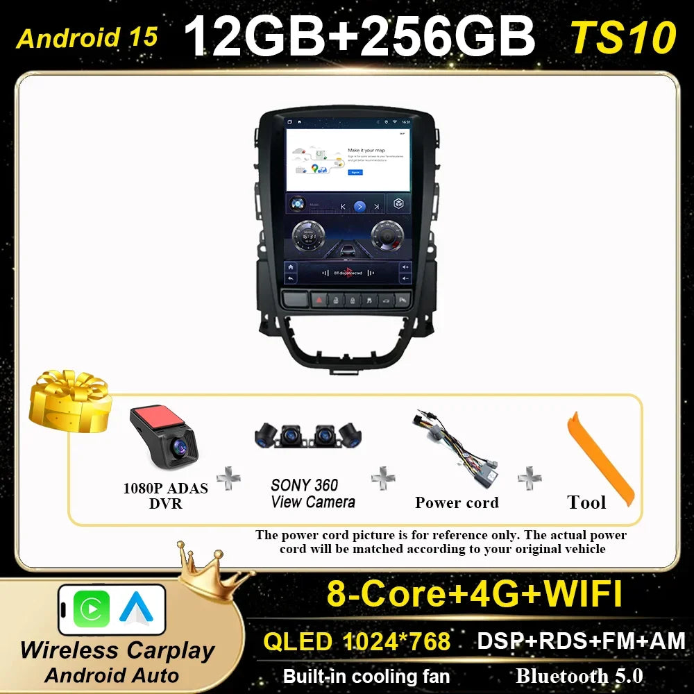 Car Stereo with Apple CarPlay & Android Auto, Compatible with Opel Astra J, Vauxhall & Buick Verano