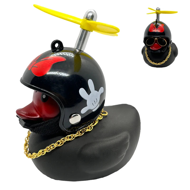 Motorcycle Accessories Cute Duck with Propeller Helmet Broken Wind Rubber Duck Toy Car Bicycle Small Yellow Duck Decor Ornaments