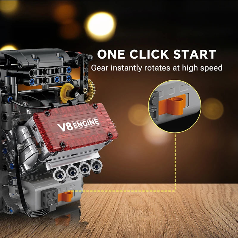 Brick V8 Engine Motorized Simulation Model Electrically Drive Building Blocks Technical Car Parts Creative DIY Toys Gifts Adult
