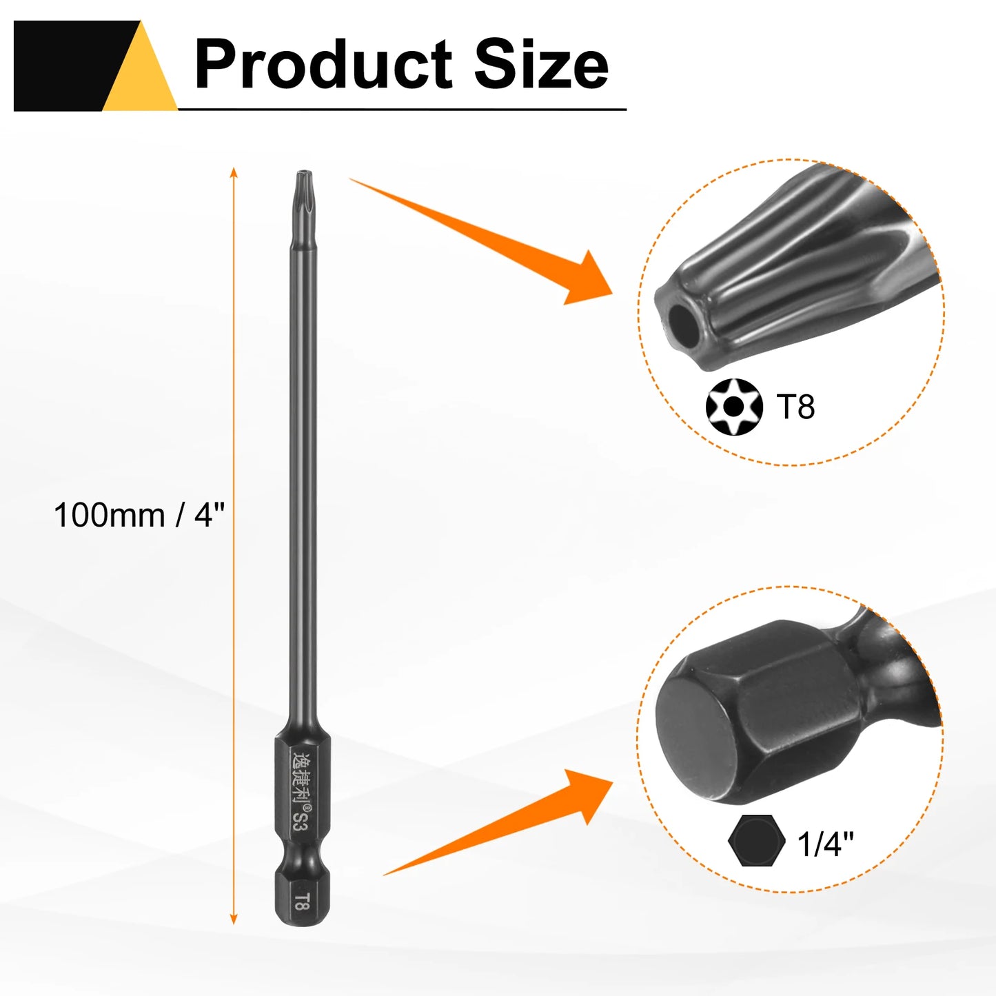 3pcs T6 T7 T8 T9 T10 T15 T20 T25 T27 T30 T40 Torx Screwdriver Bit 1/4" Hex Shank 75mm/100mm Magnetic Tamper Proof Star Hex Bits