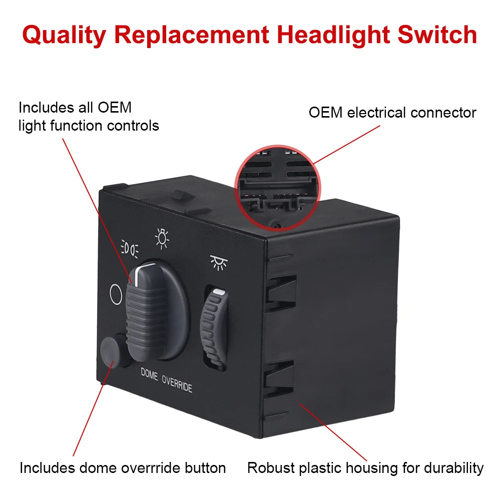 15755595 D1534G Front Headlight Dimmer Switch With Green Backlight For Chevy GMC Sierra Silverado 1999 2000 2001 2002 Yukon
