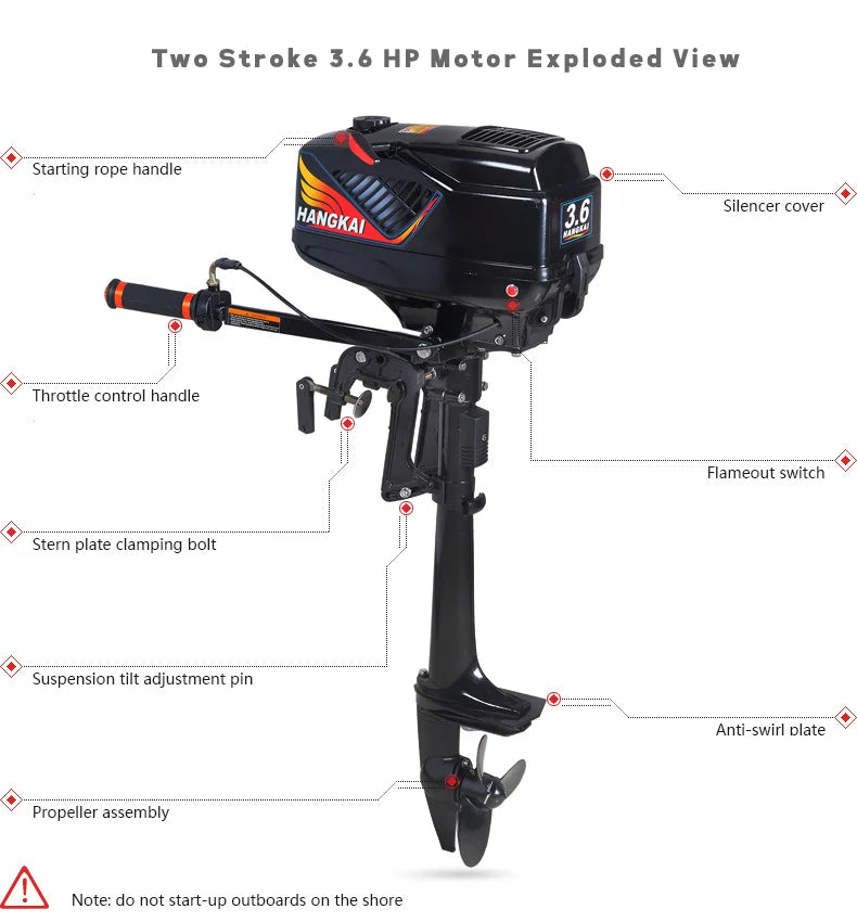 Water Cooled Two-Stroke 3.6HP Petrol Inflatable Fishing Kayak Boats Outboard Motor Assault Boat Canoeing Marine Engine Motors