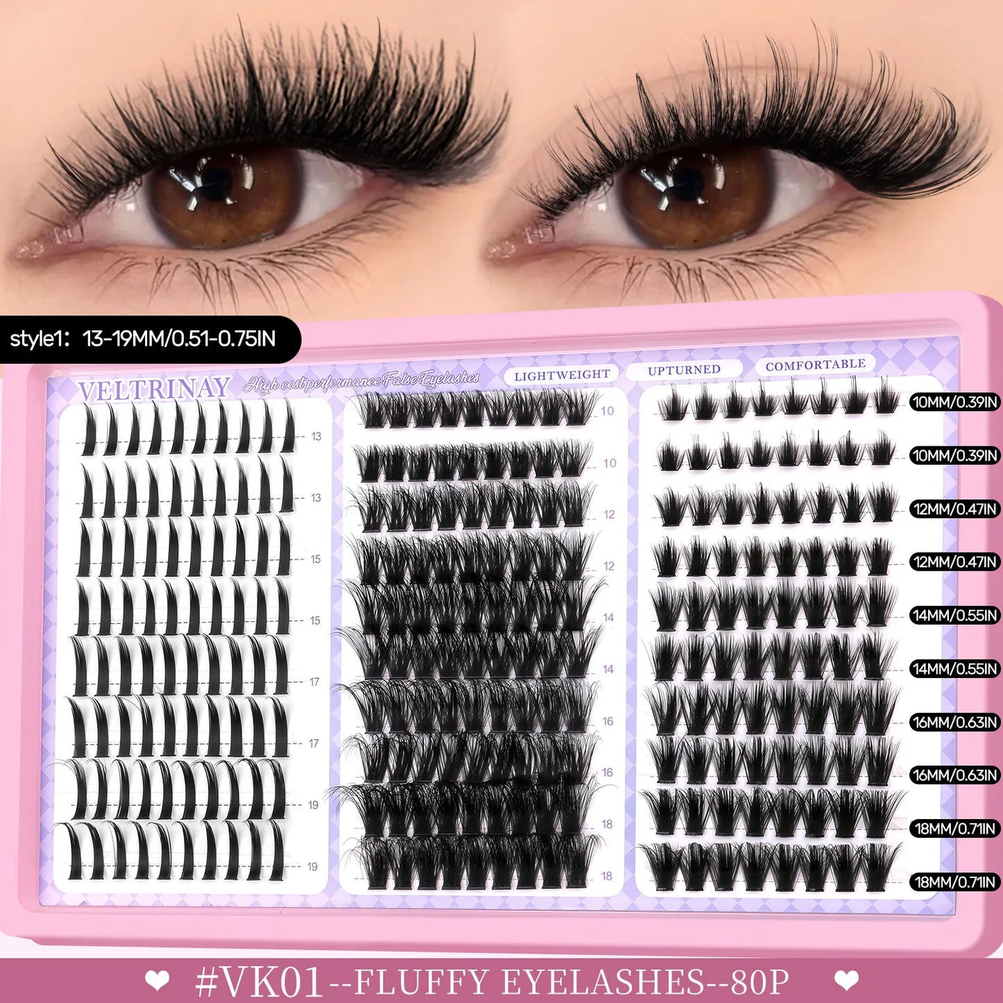 VELTRINAY Fluffy Lash Clusters Manga Lashes Spikes Lashes Mixed Lash Tray Natural Faux Mink Lashes Eyelashes Extension Makeup