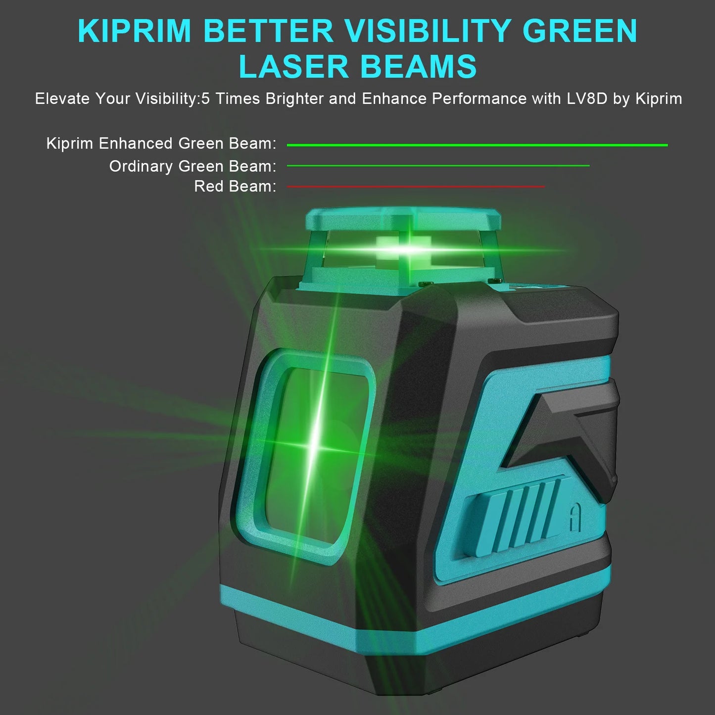 Kiprim Laser Level 2/5 Lines 360° – Automatic Self-Leveling Green Light Cross Laser for Construction