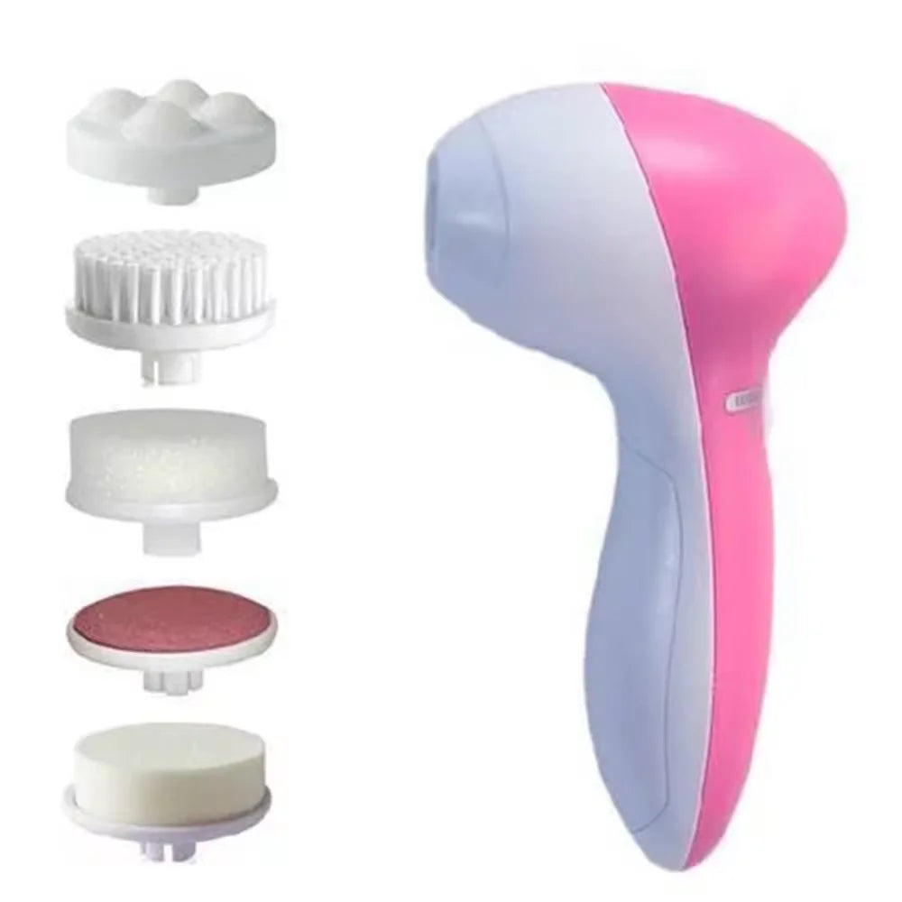 5-in-1 Electric Facial Cleansing Brush Set Multi-functional Skin Care Massage Tool Face Exfoliator Blackhead Remover Deep Cleans