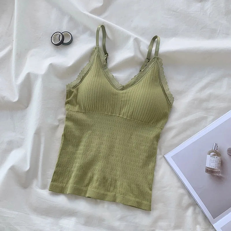 Women's Padded Lace Camisole — Sleeveless Tank Top with Bra