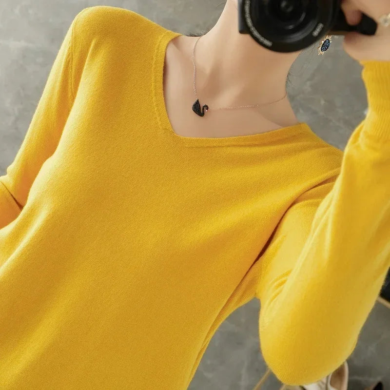 Women Sweater 2026 Spring Autumn Warm Winter Slim Fit Bottoming Shirt V-neck Korean Knitted Tops Casual High Strecth Jumpers