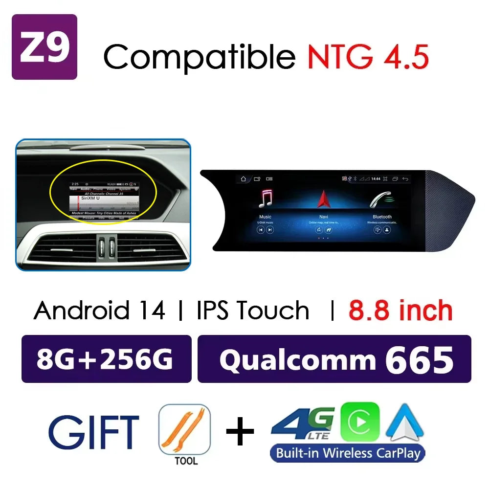 Android 14 Auto Radio Wireless Carplay For Mercedes C Class W204 2011-2014 Car Multimedia Player BT WIFI SIM Stereo GPS