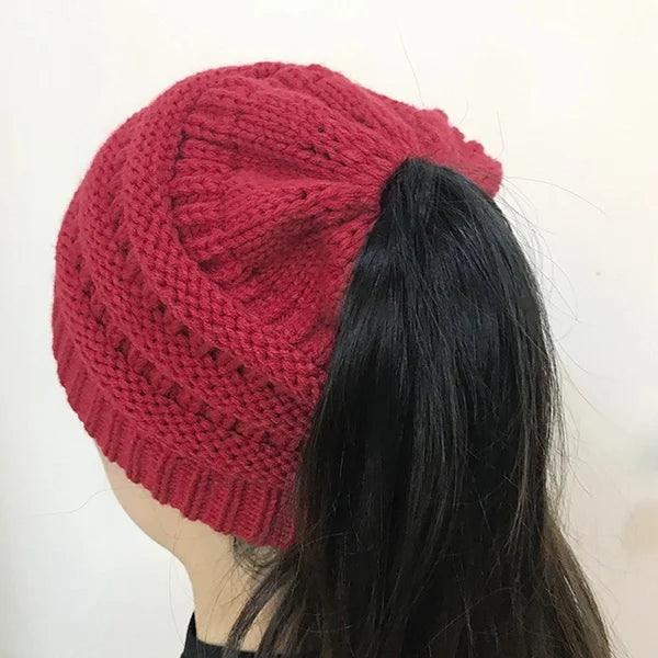 Women's Messy Bun Ponytail Beanie - Open Knit Winter Hat - photo 6