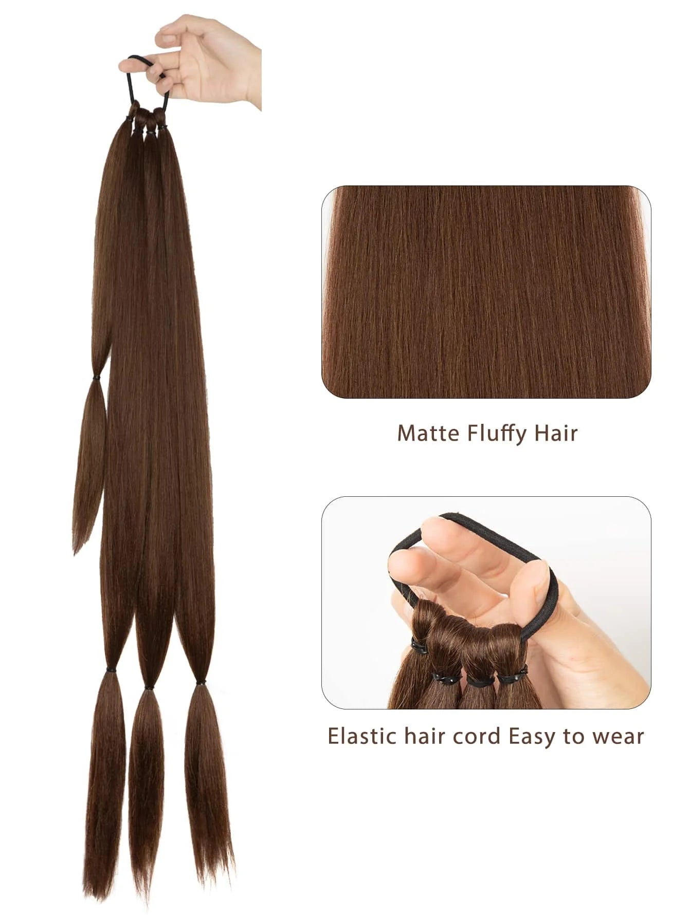 Long Braided Ponytail Hair Extensions With Hair Tie, Straight Wrap-Around Synthetic Hair, Natural Soft
