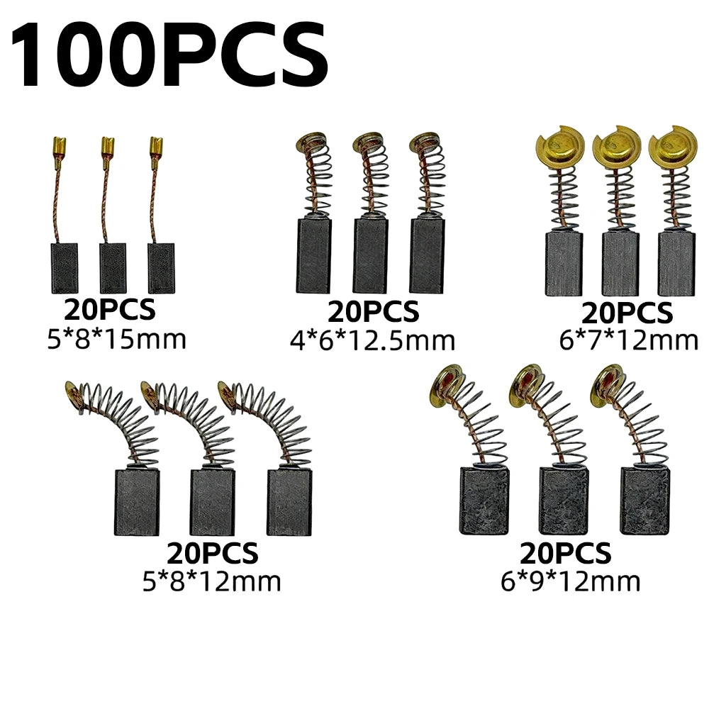 100/50x Carbon Brush Repair Kit Power Tool Electric Motor Replacement Parts Universal Adaptation  Carbon Brushes Mixed Set