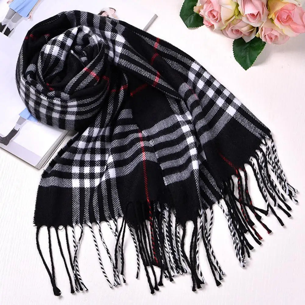 Unisex Plaid Knit Shawl Scarf - Faux Cashmere Winter Wrap - photo 5