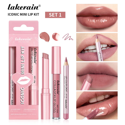 Matte Lipstick, Lip Liner Pen and Lip Gloss Combo Set - Hydrating Lip Makeup Kit