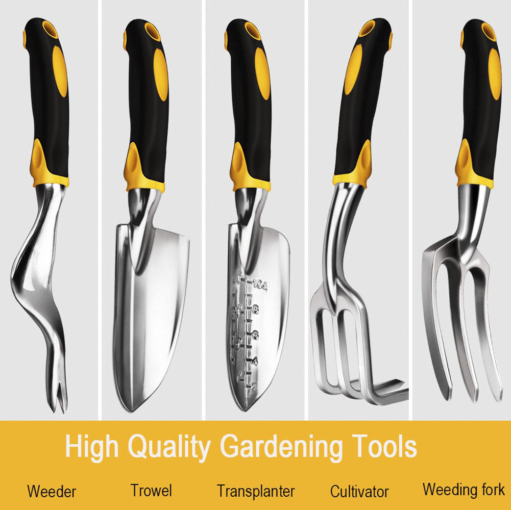 MMAlto 5-Piece Garden Tool Set – Hand Trowel, Cultivator, Weeder, Transplanter & Weeding Fork | Ergonomic Aluminum Handle