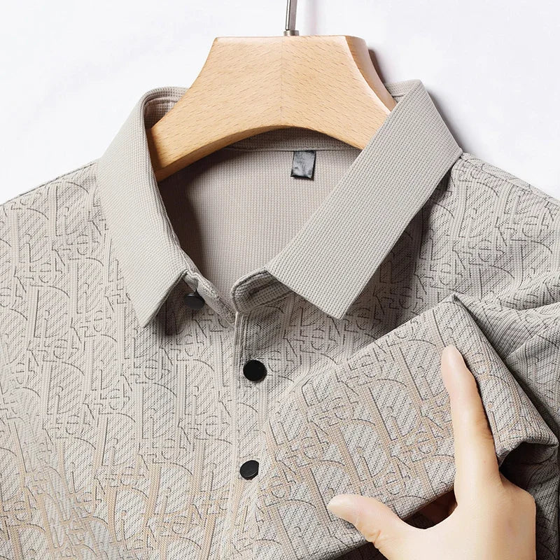 Men's Embossed Letter Polo - Lightweight Breathable Mesh, Lapel