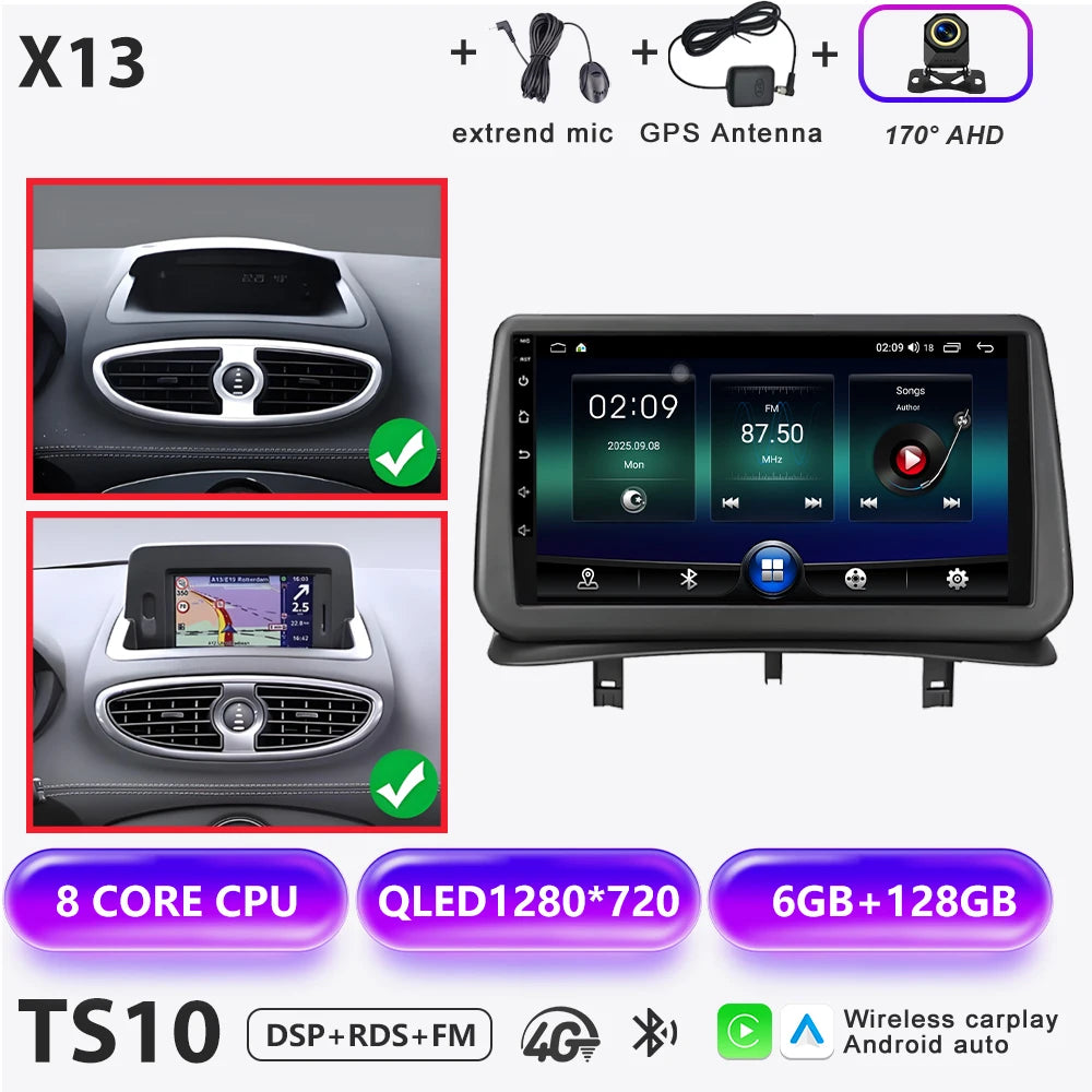 Android 16 Auto Car Radio For Renault Clio 3 2005-2014 Wireless CarPlay 4G Multimedia Player Navigation GPS Autoradio BT No 2din