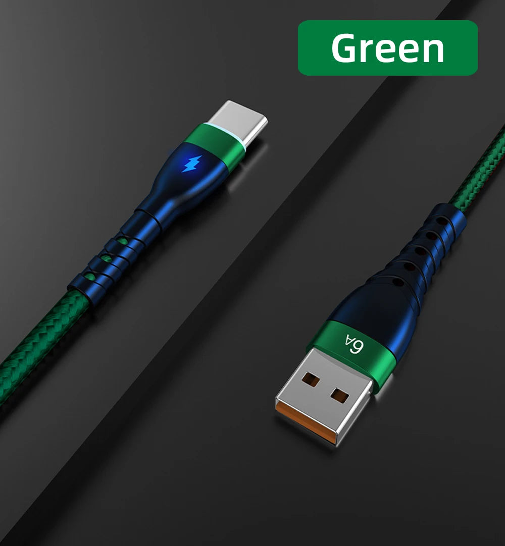 66W 6A Fast Charger Type C Cable USB C 1m 2m 3m Nylon Cable For iPhone 13 12 Xiaomi Huawei Samsung iPad For iphone charger Cable