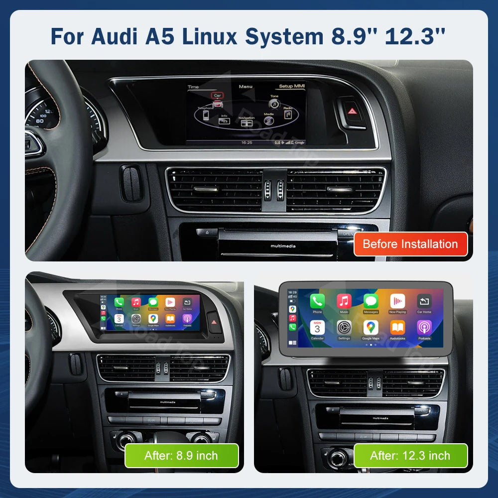 8.9 Inch 12.3"" Multimedia Display Touch Screen For Audi A5 S5 2008-2016 Airplay Miracast Function Wireless Carplay Android Auto