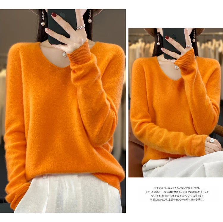 Women's Merino Wool V-Neck Sweater