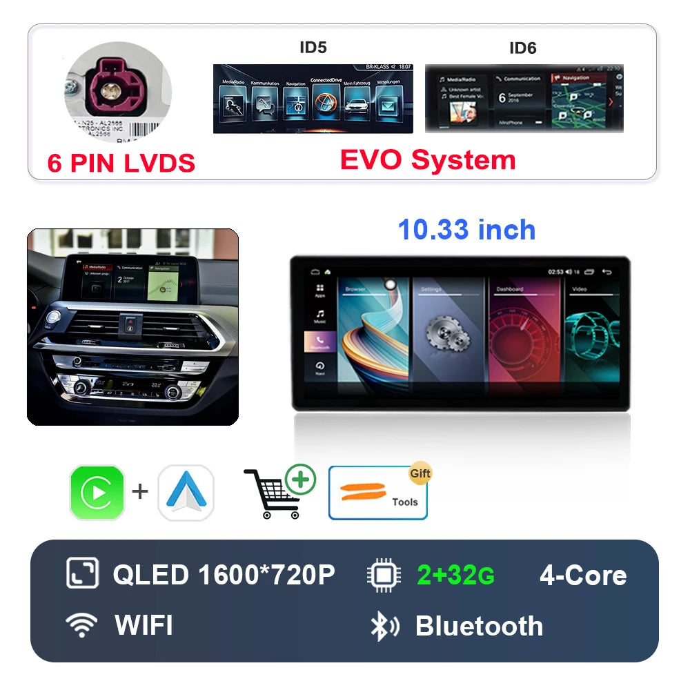 Car Stereo with Apple CarPlay & Android Auto, Compatible with BMW X3 G01 & X4 G02 (EVO System)